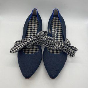 EUC Rothy’s Mary Jane Navy Blue Ink Gingham Pointed Flats Size 8